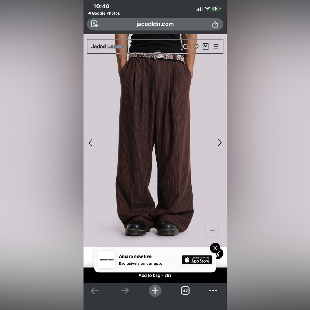 Jaded London Pinstripe Chocolate Brown Goliath Suit Pant. OUT OF STOCK Size 30W
